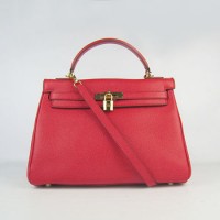 Hermes Kelly 32Cm Togo Leather Handbag Red/Gold